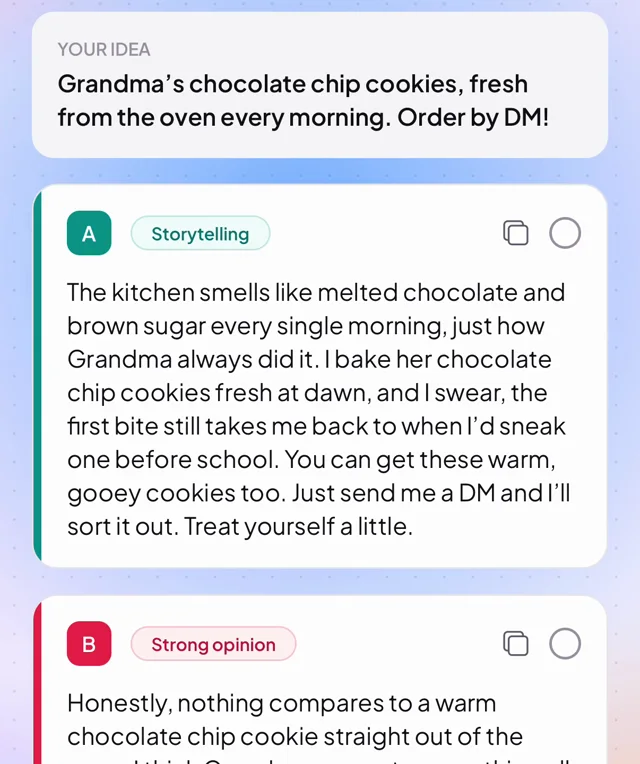 Five post versions written from one idea