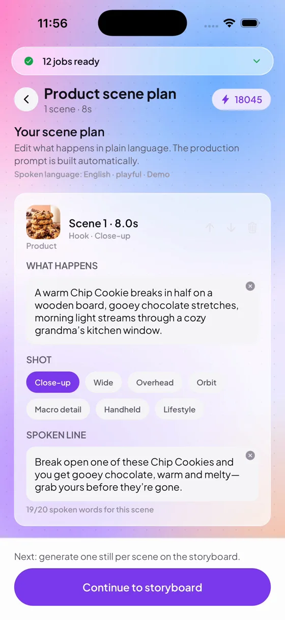 Scene plan written by SocialShark